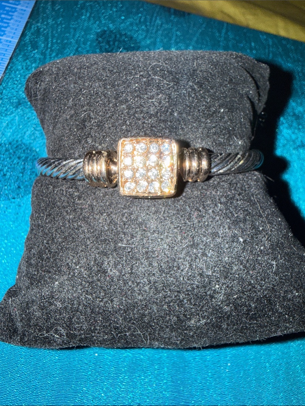 Two tone-Tone Pave Cube Cable Bangle Bracelet - Women Jewelry